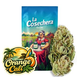 Flor Cali Orange CBD de La Cosechera B2B junto a su packaging oficial