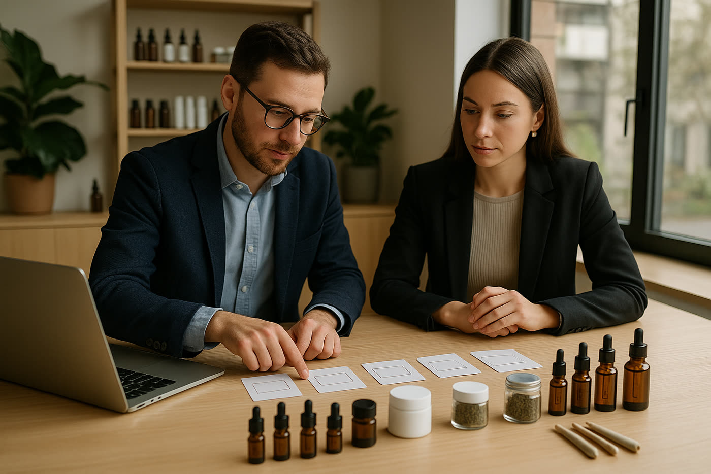 Equipo preparando la selección de familias para un catálogo inicial de CBD con lógica comercial