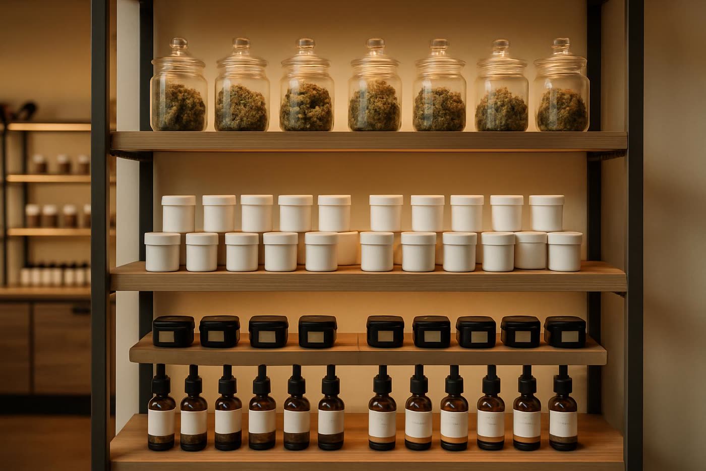 Lineal de tienda CBD organizado para dar salida a las familias con más rotación