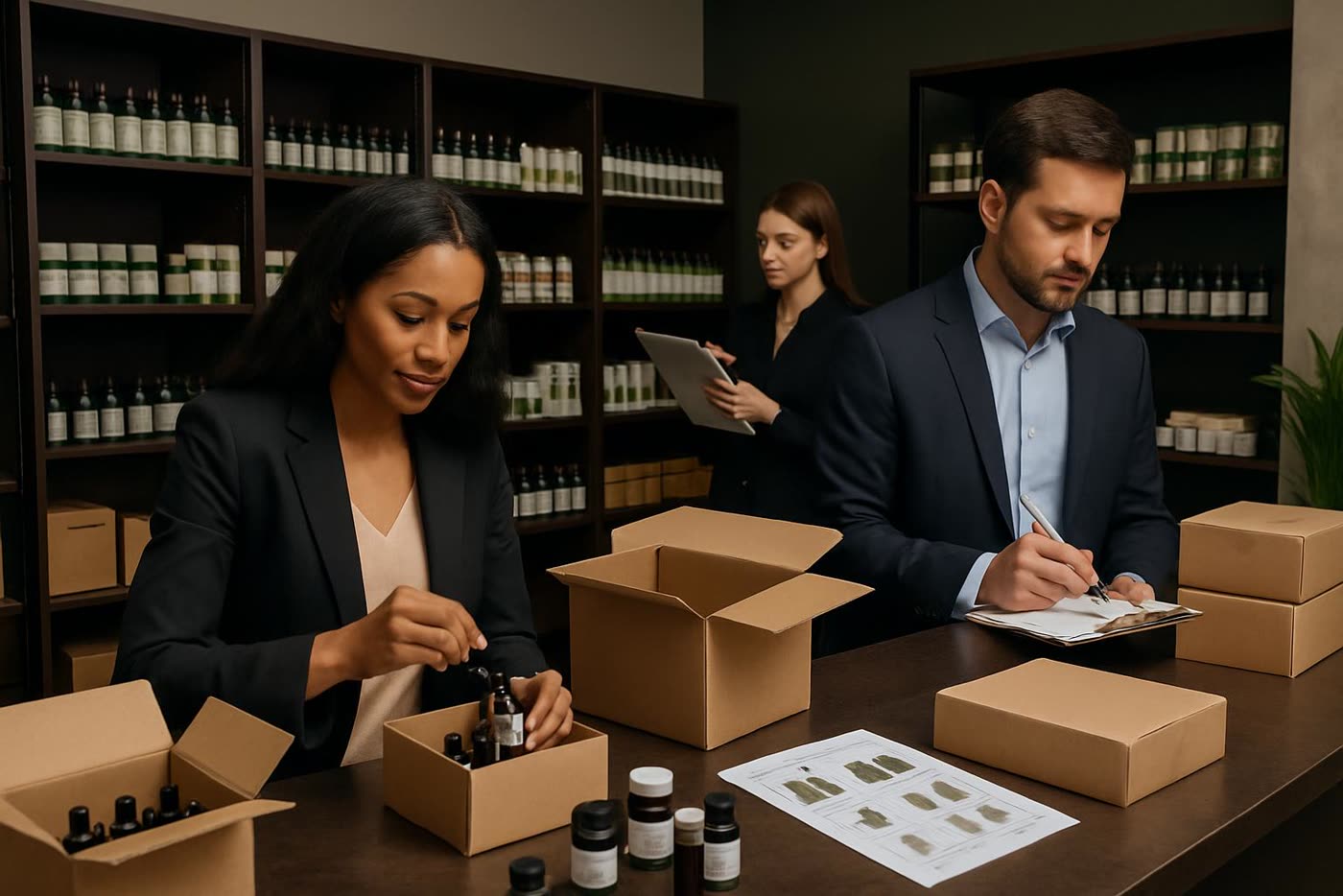 Equipo preparando reposición de referencias CBD de alta rotación con control de stock