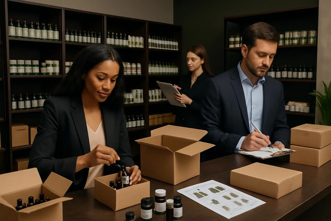 Equipo preparando reposición de referencias CBD de alta rotación con control de stock
