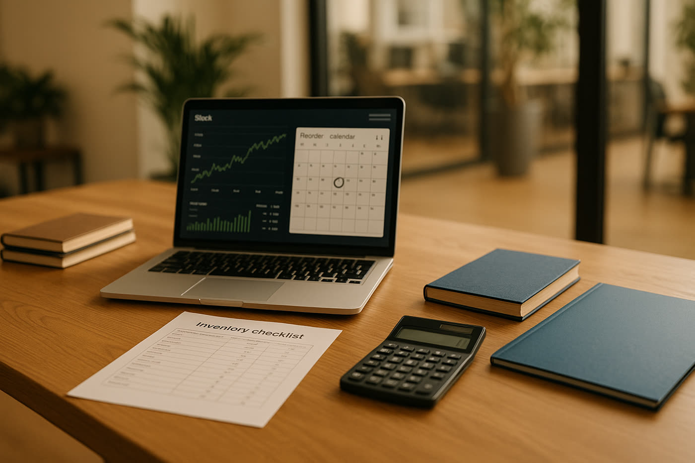 Mesa de trabajo con panel de stock, checklist y calculadora para organizar la reposición de CBD