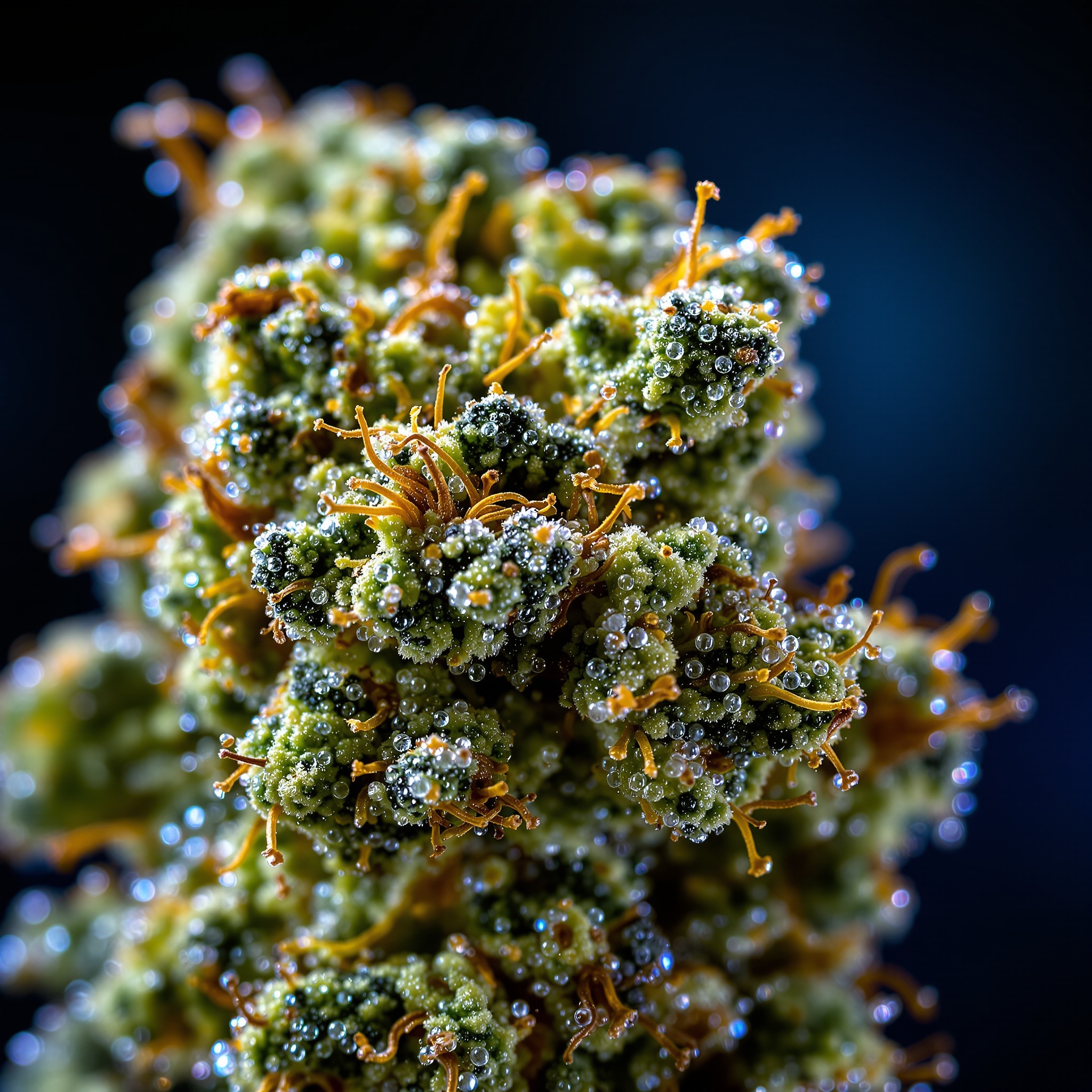 Detalle macro de resina y tricomas en flor CBD