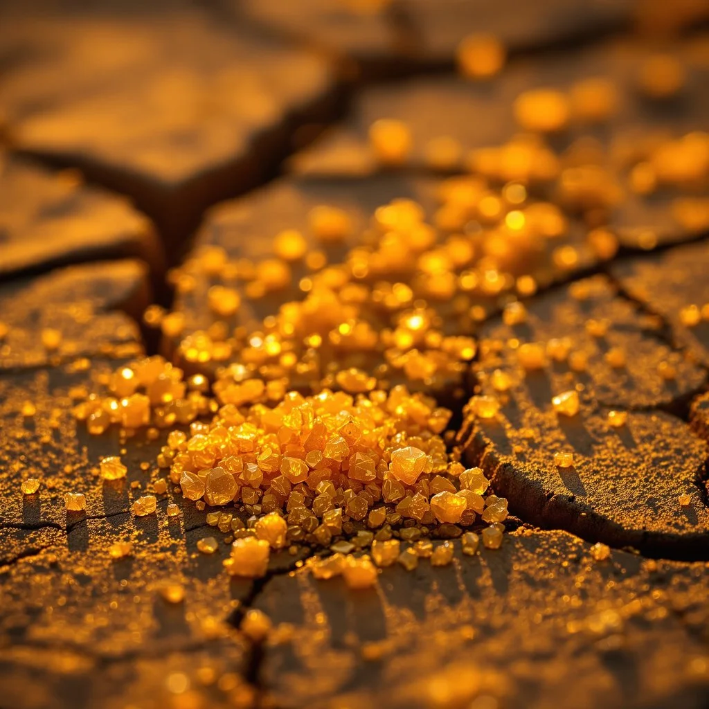 Polen Rubio granulado sobre tierra agrietada al atardecer