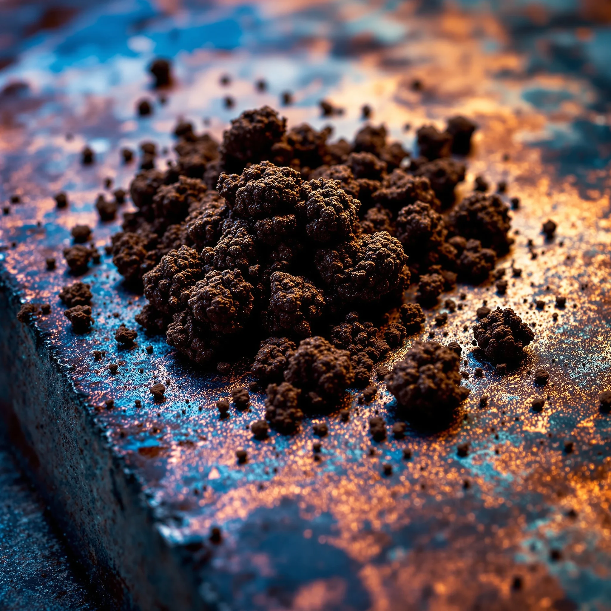 Polen Choco oscuro sobre cobre oxidado