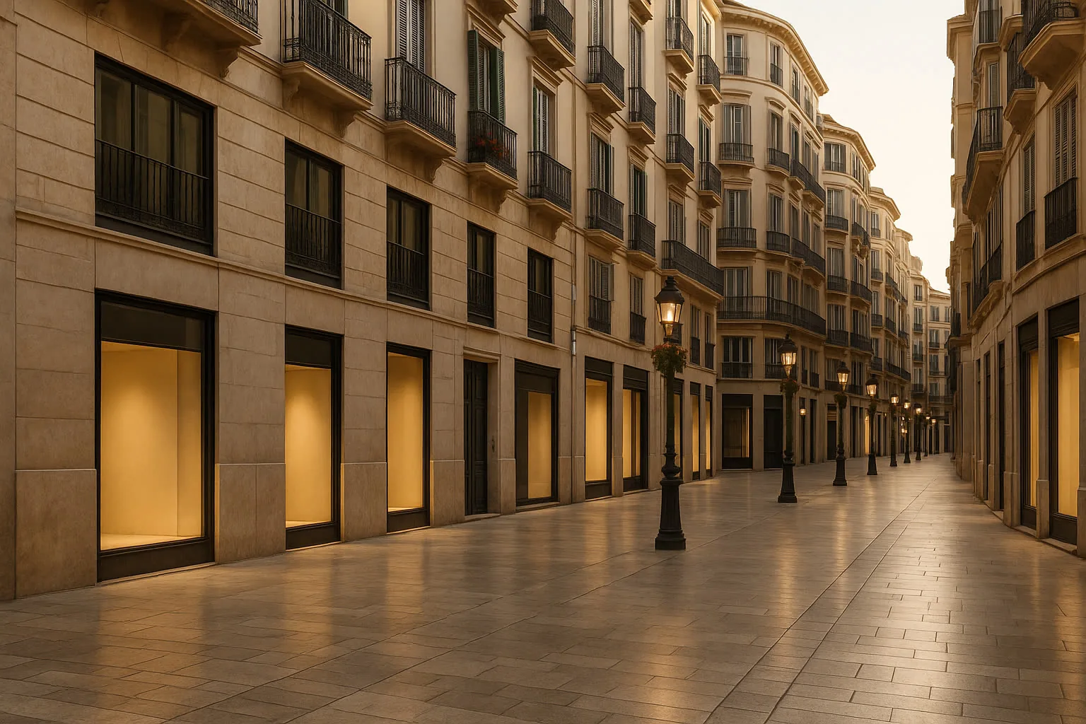 Calle comercial elegante de Málaga para página SEO local de tienda CBD