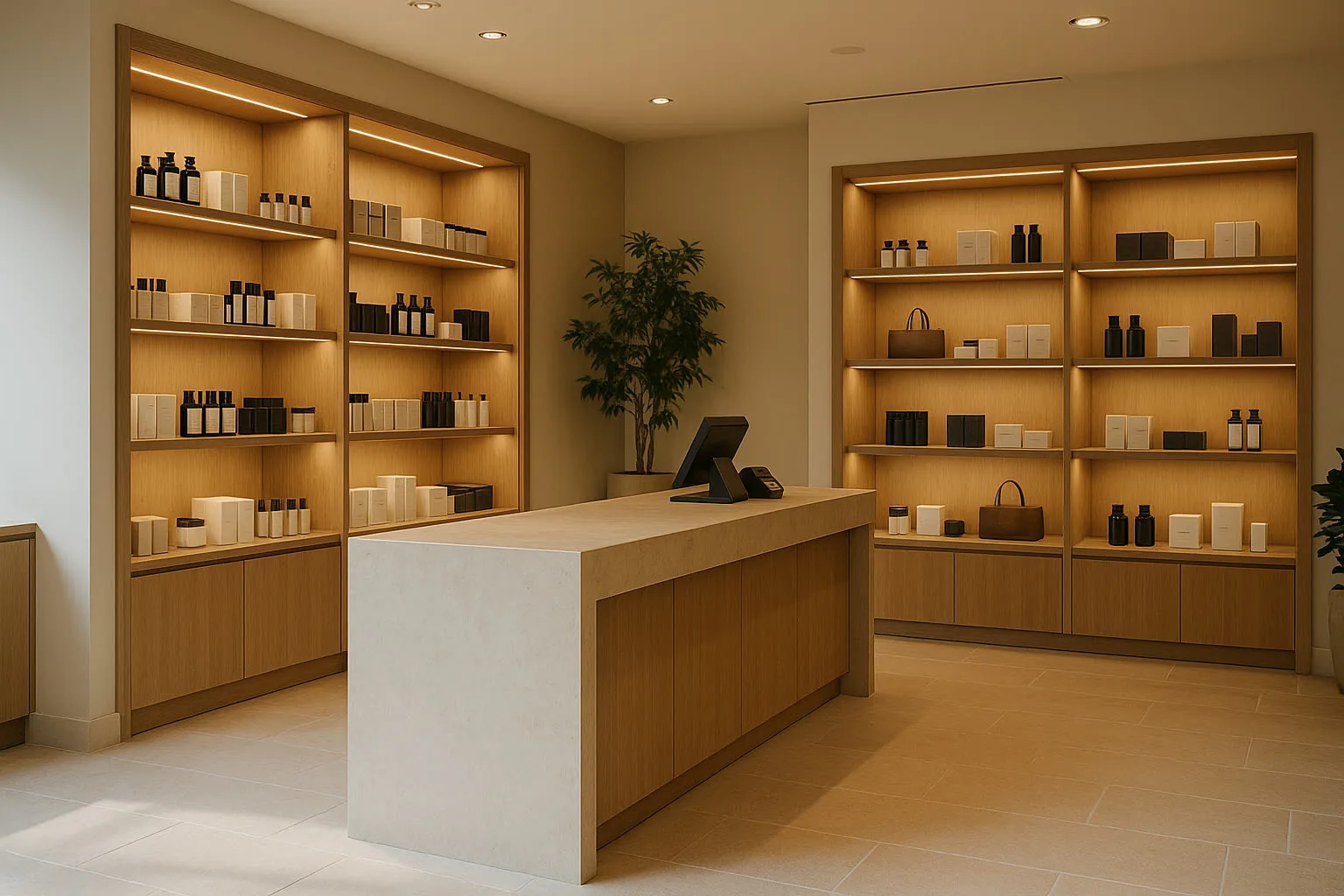 Interior realista de tienda premium en Murcia con ambiente comercial cuidado