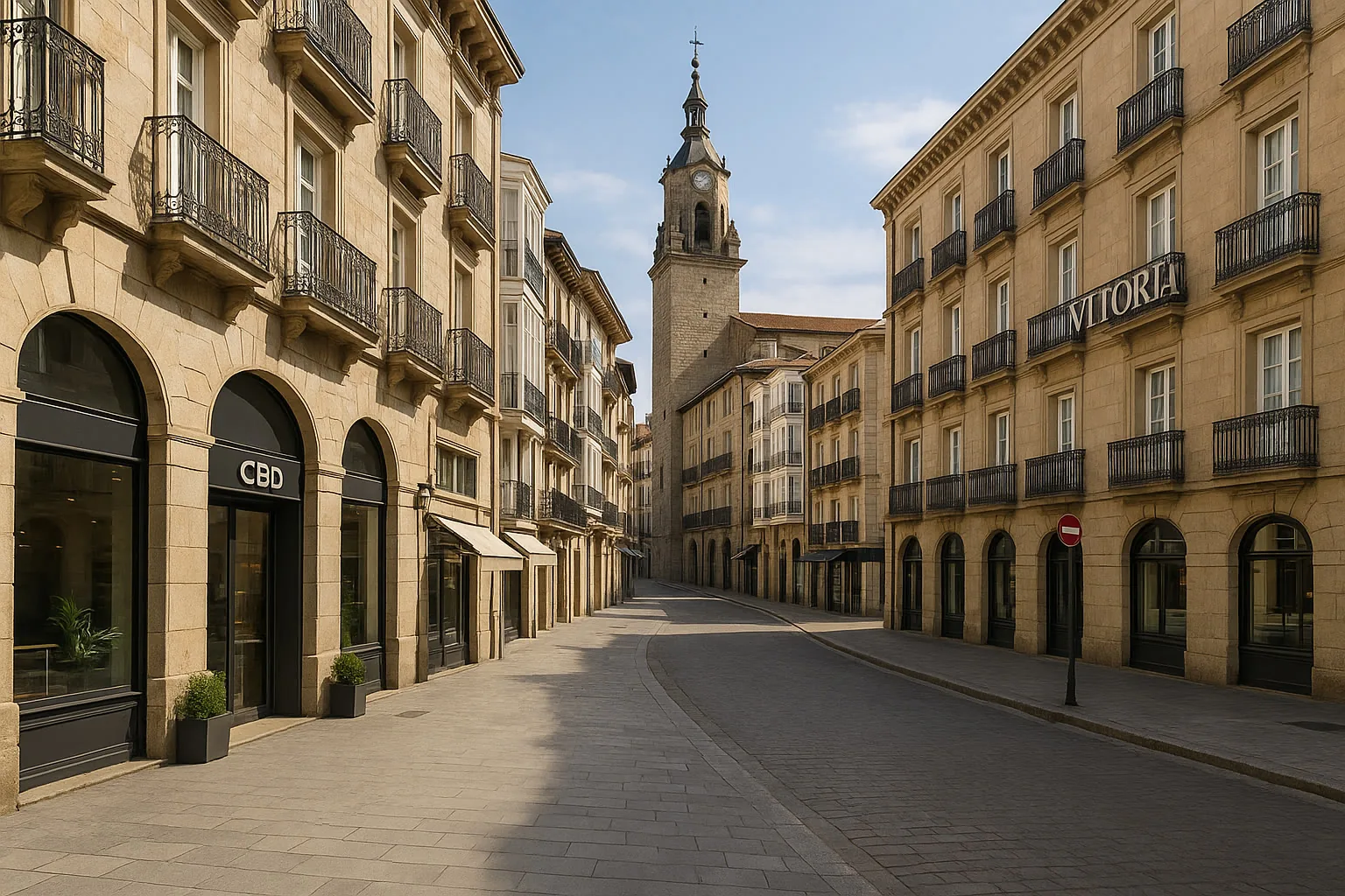 Tienda CBD premium Vitoria Tienda CBD premium en Vitoria con escena urbana realista de ciudad