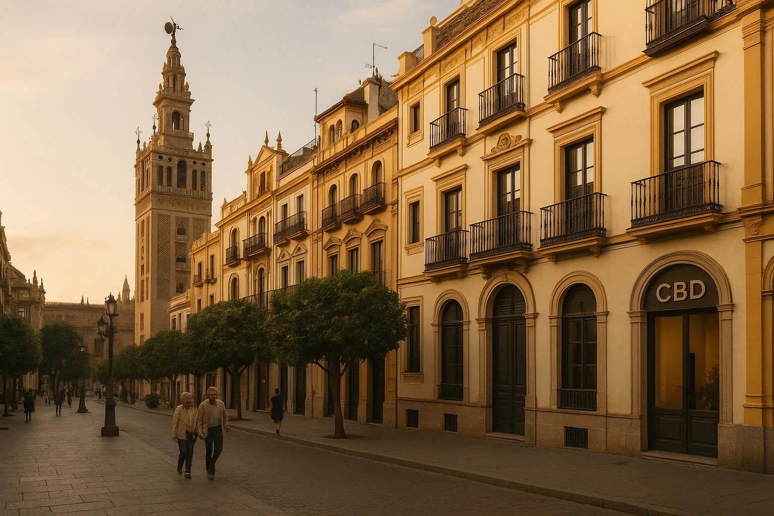 Vista realista de Sevilla para página de tienda CBD premium
