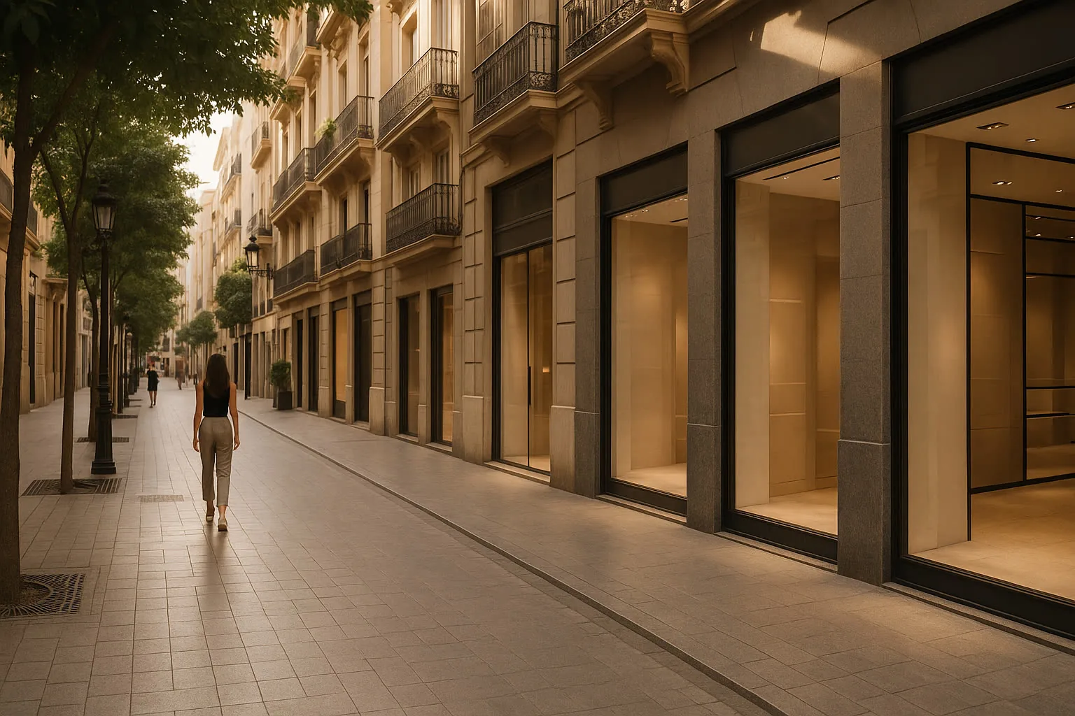 Calle comercial elegante de Valencia para página SEO local de tienda CBD