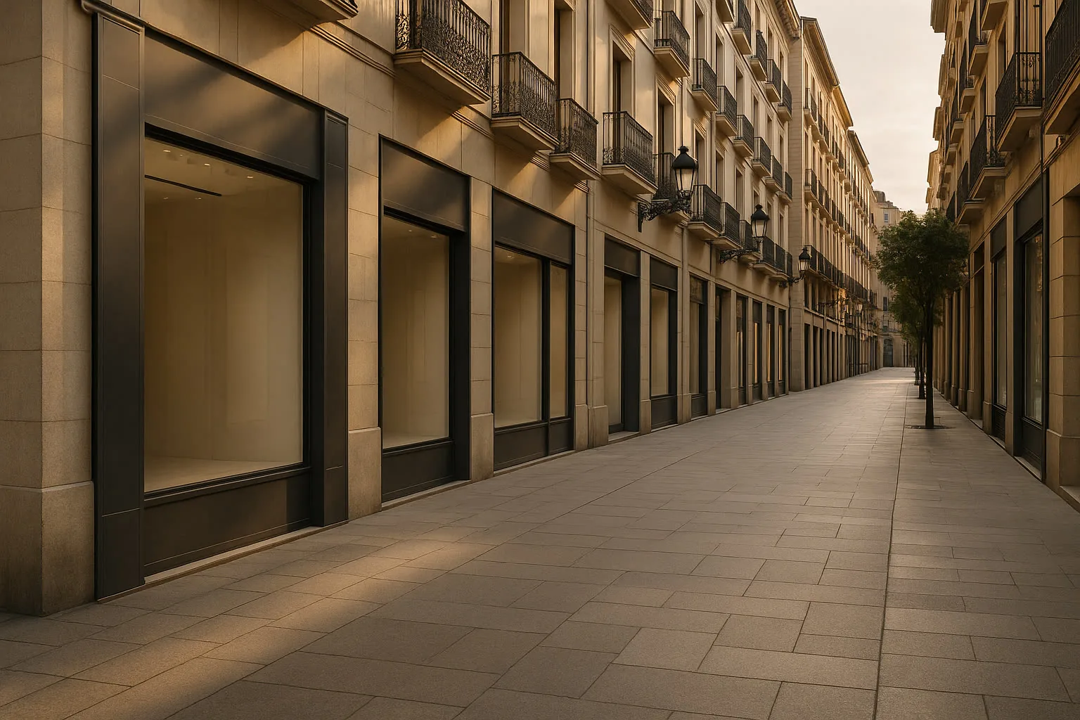 Calle comercial elegante de Zaragoza para página SEO local de tienda CBD