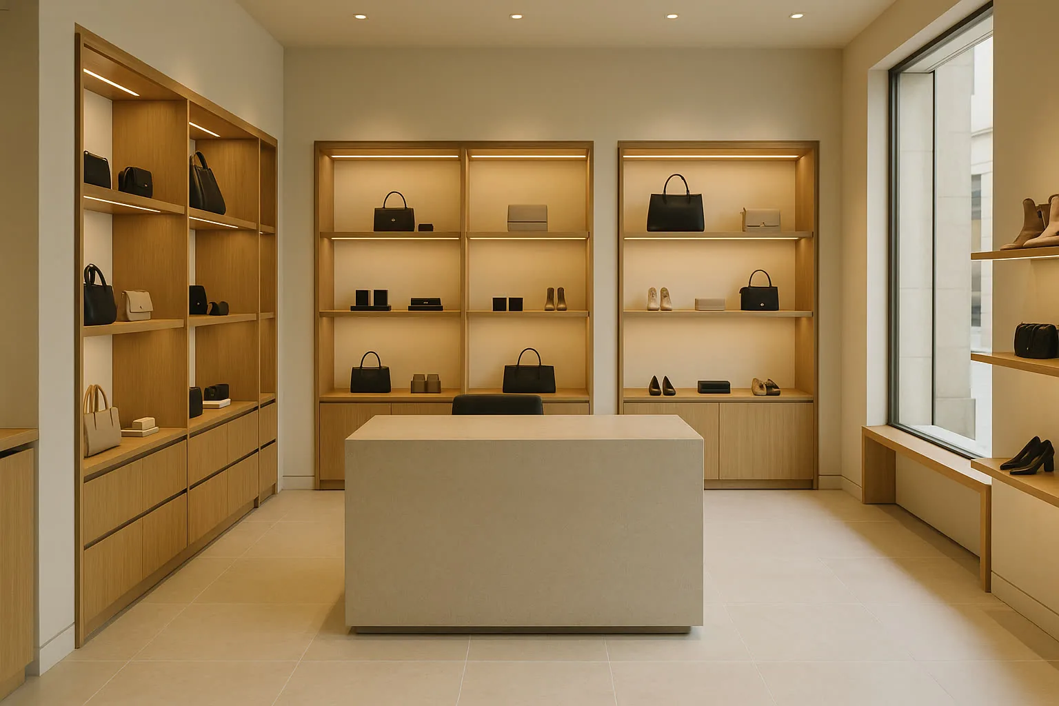 Interior realista de tienda premium en Zaragoza con ambiente comercial cuidado