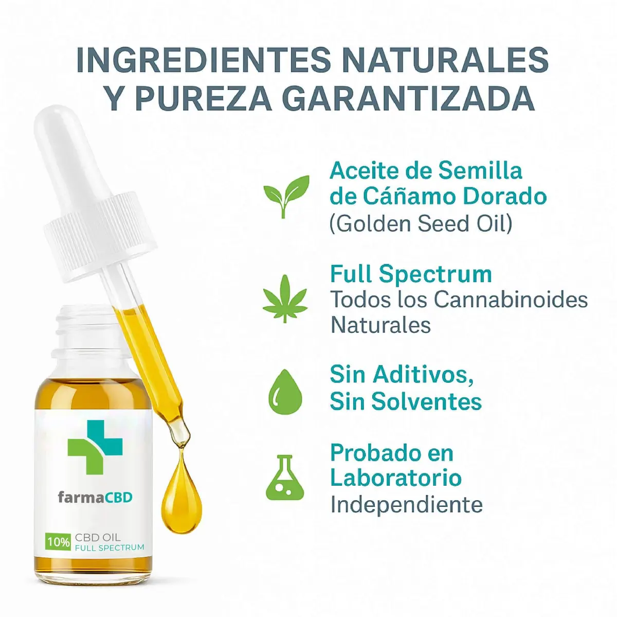 Composición e ingredientes naturales del Aceite CBD 10% Farma CBD con Golden Seed Oil