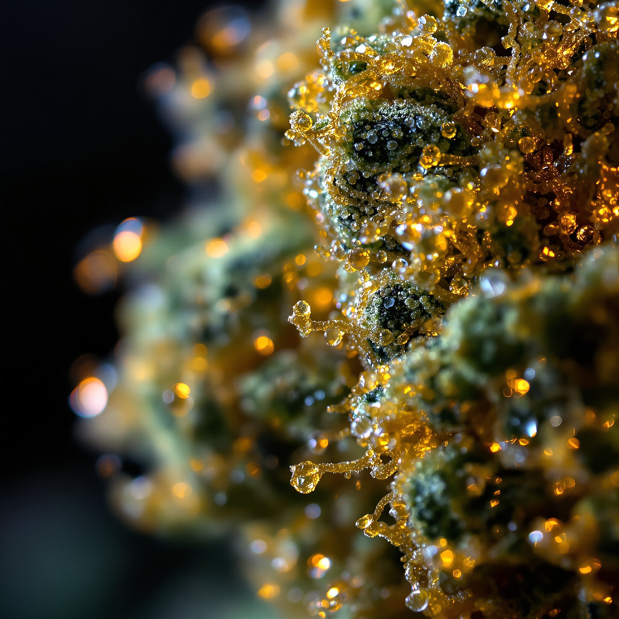 Macro de tricomas y resina ámbar en cogollos AK-47 Indoor SB